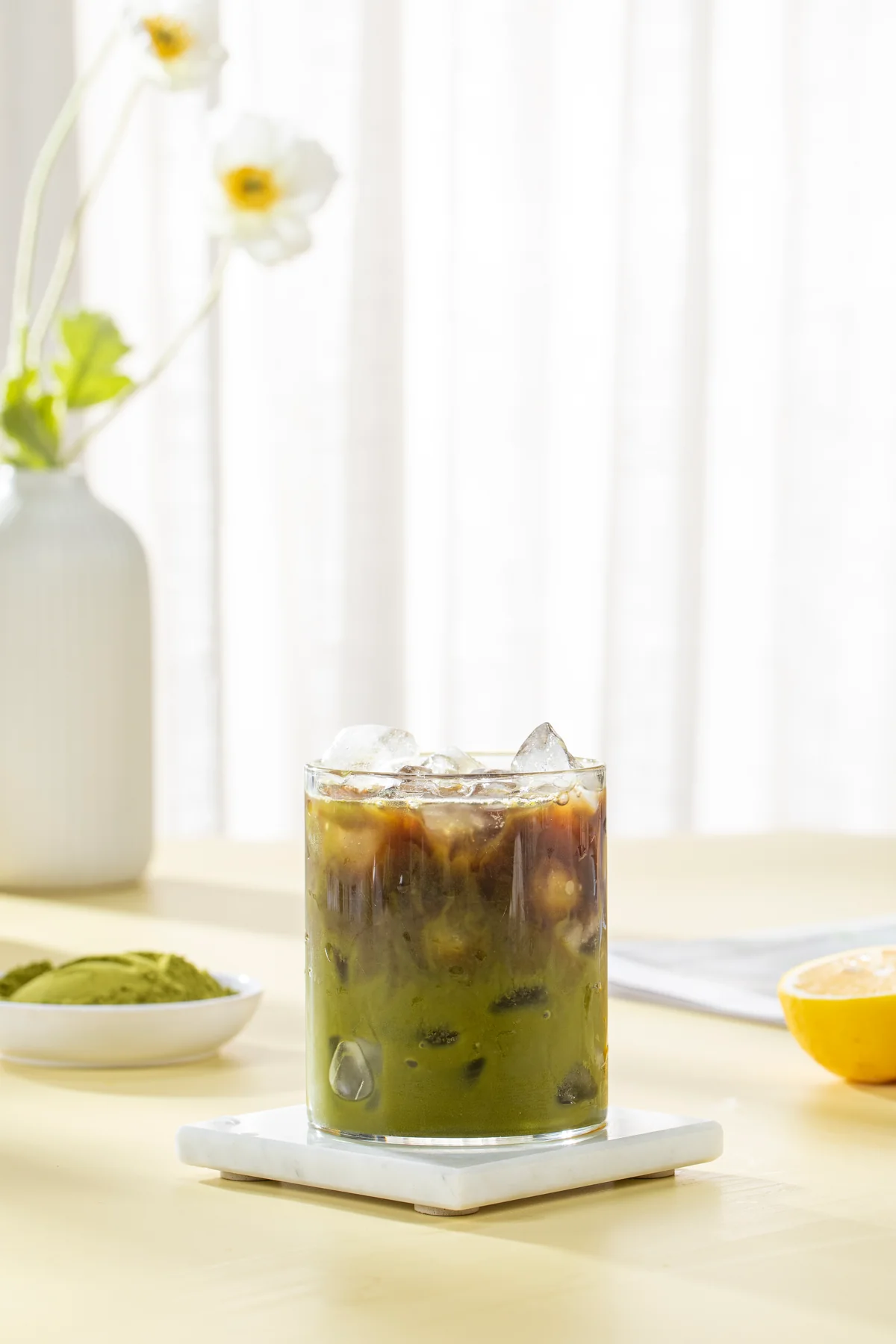 Prepared result: Vbleaf Gold supplied photograph showing finished matcha drink.